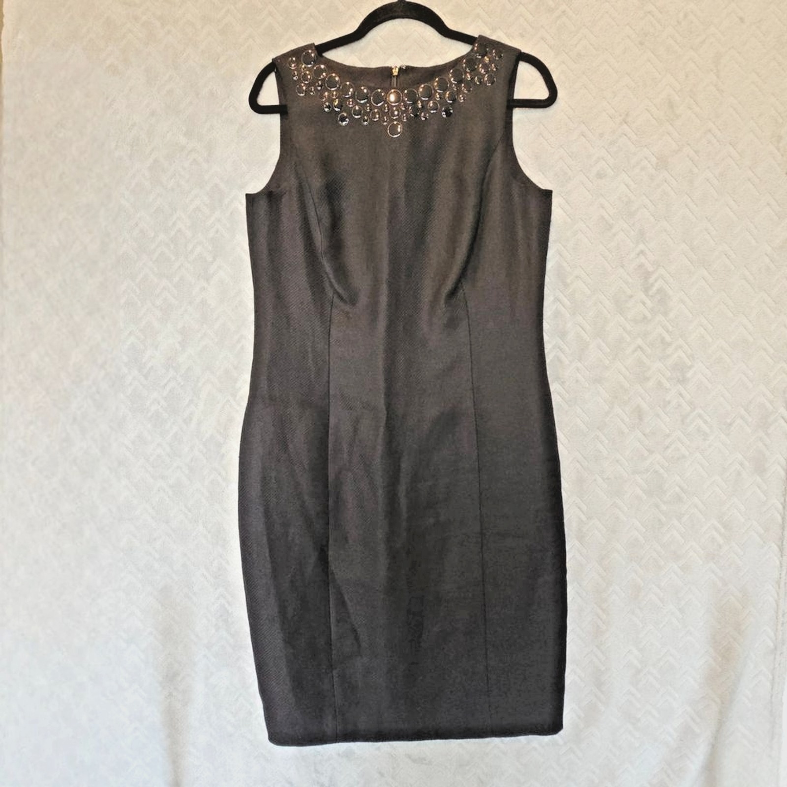 Talbots Women's 10 Black Beaded Sheath Dress Embellished Cocktail Sleeveless
